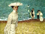 unknow artist woman in white on a beach Germany oil painting artist
